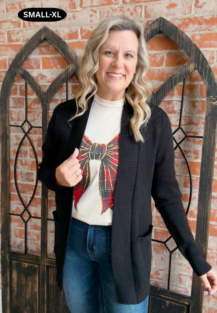 Feels Like Home Waffle Cardigan-Black