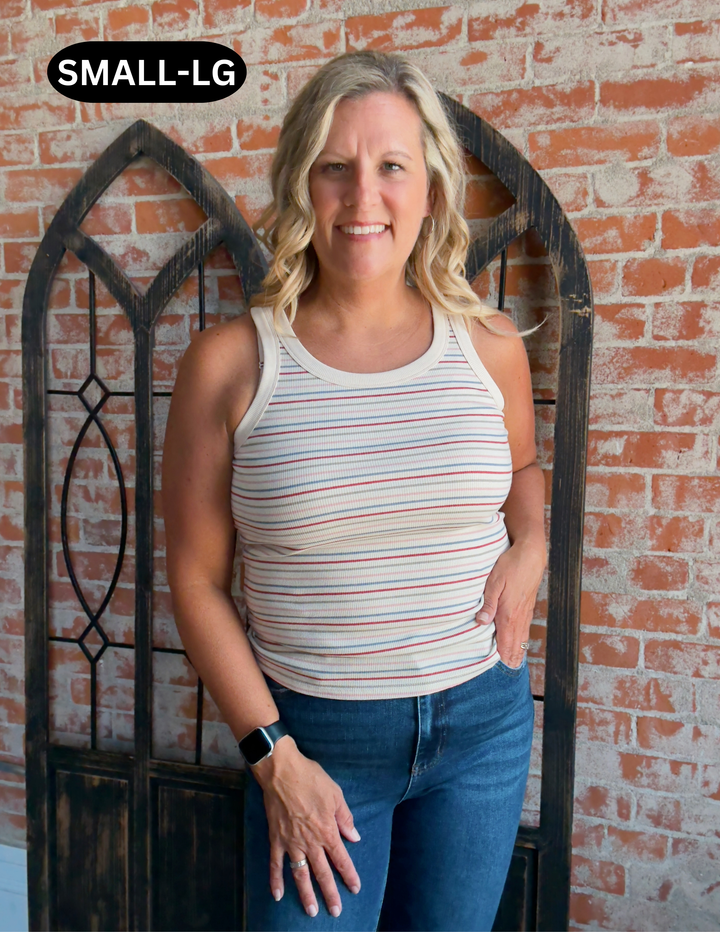 I Like It Striped Tank-Red Multi