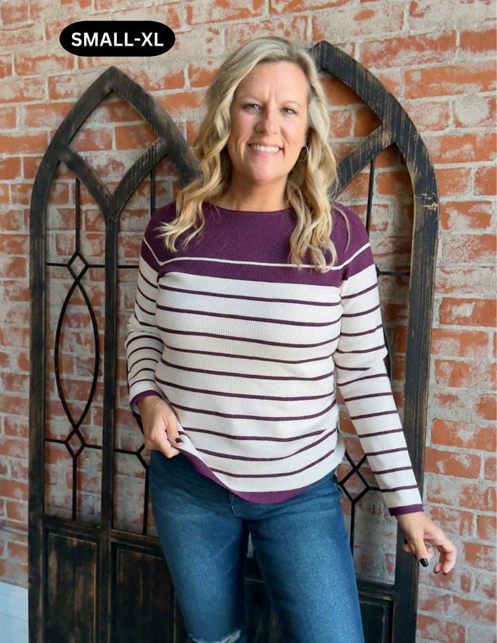 Don't Overthink It Stripe Sweater-Plum