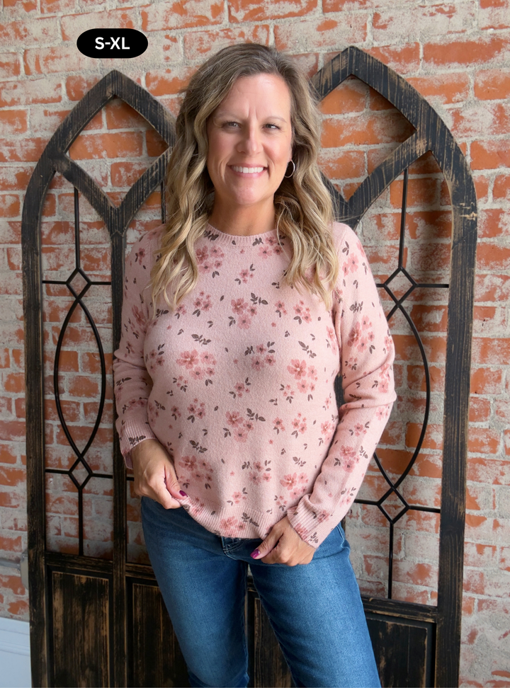 Pretty Petals Floral Sweater-Blush