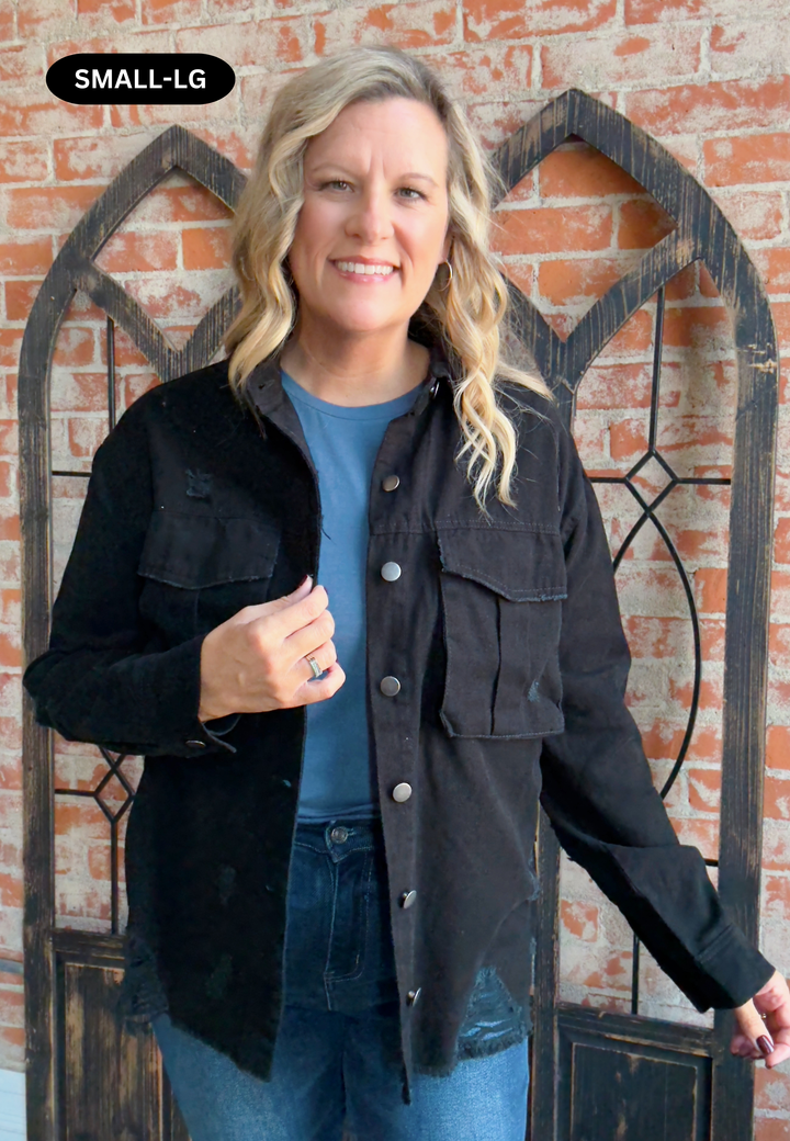 Play Your Cards Right Black Denim Jacket