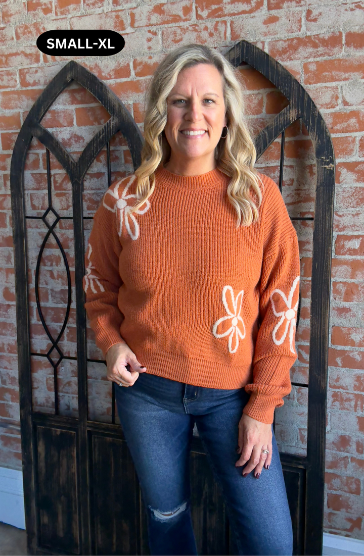 Floral Please Rust Sweater