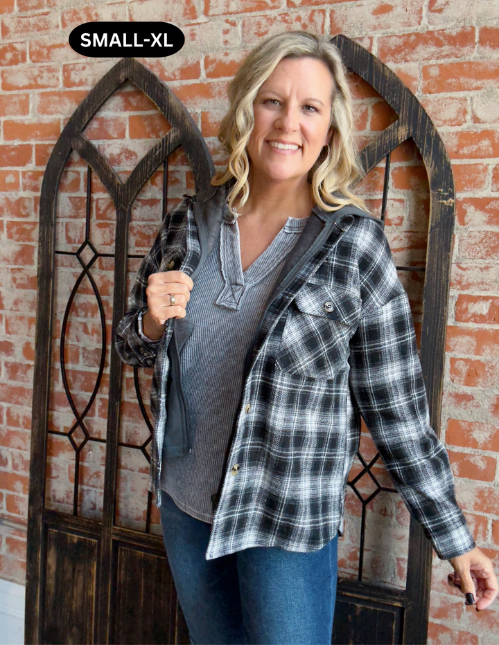 For The Chilly Days Hooded Shacket-Black