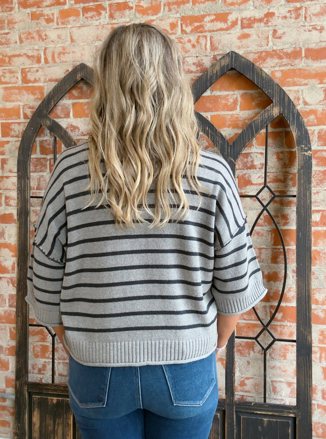Let Me Love You Striped Sweater-Grey
