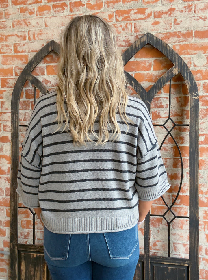 Let Me Love You Striped Sweater-Grey