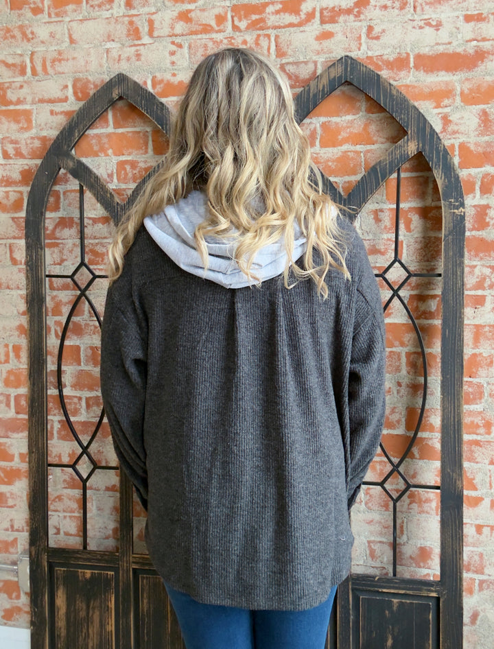 Fall Accessory Ribbed Hoodie Shacket-2 Colors