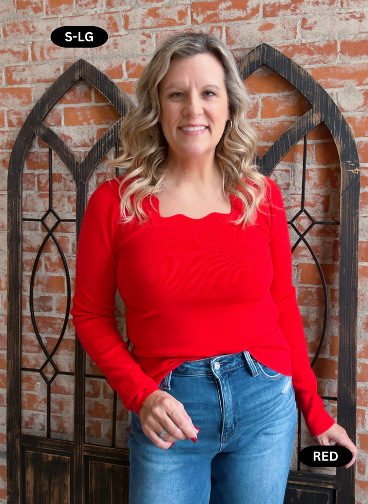 Worth It Scalloped Long Sleeve-2 Colors