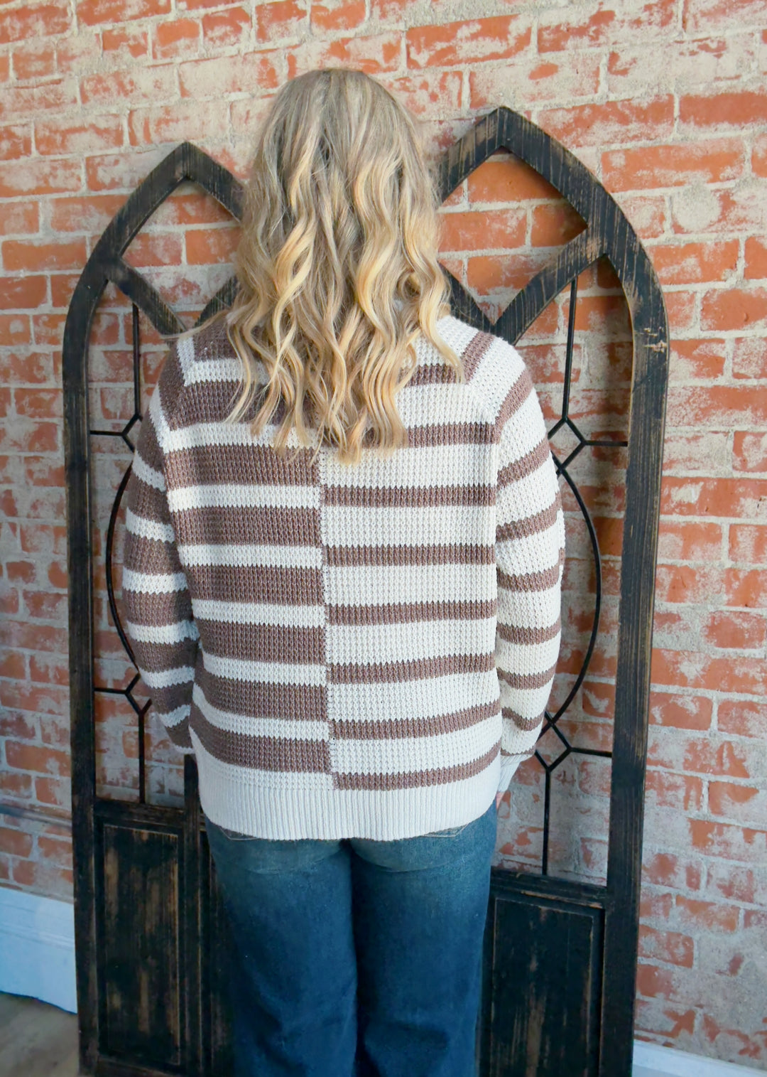 Give Me A Cappuccino Striped Color Block Sweater-Mocha