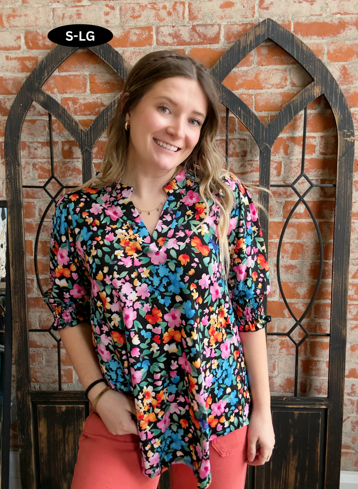 Wild Blooms Smocked Sleeve Blouse