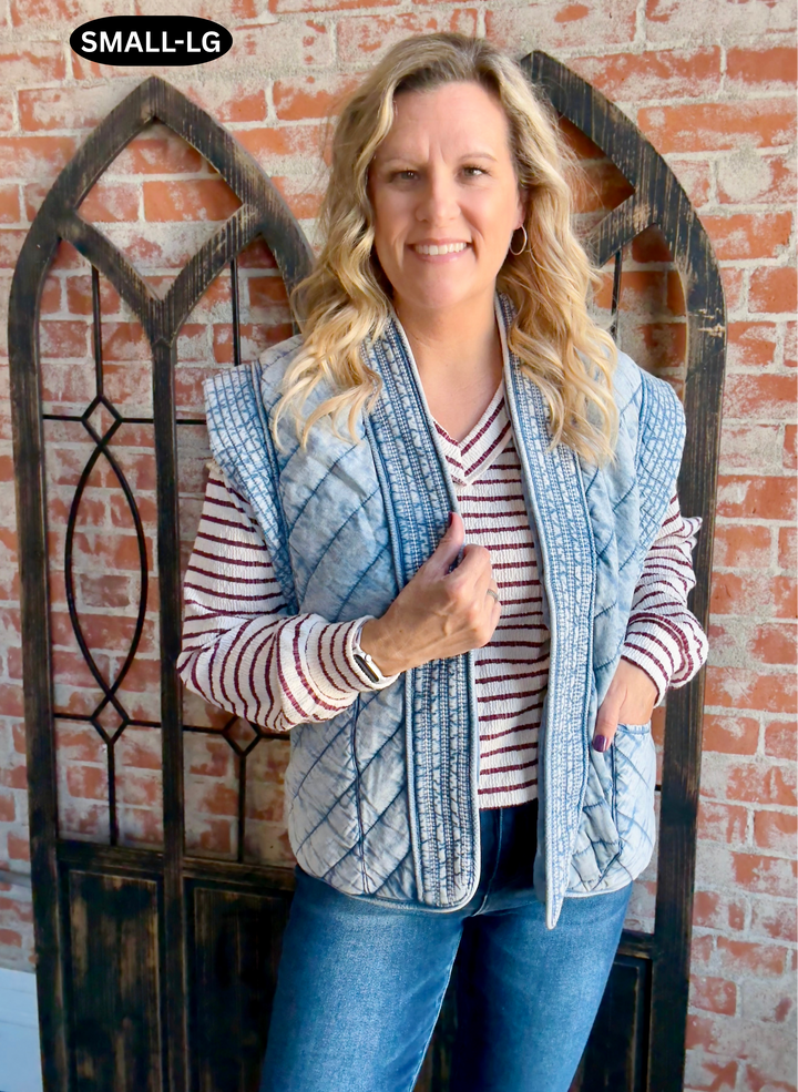 Worth The Wait Quilted Denim Vest