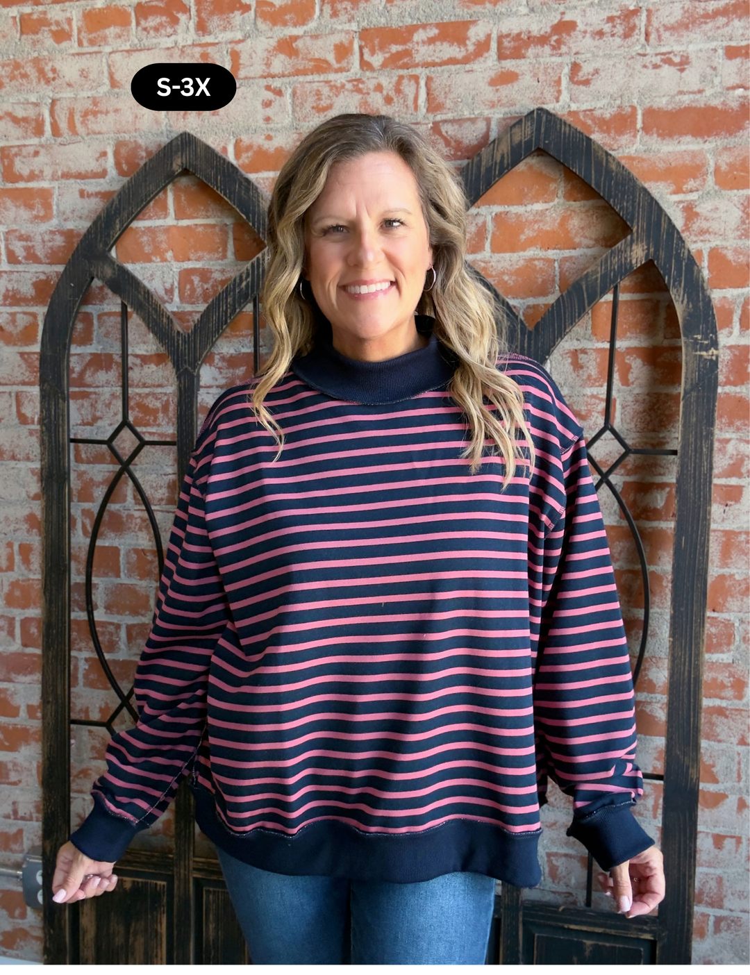 No Pretending Striped Mock Neck