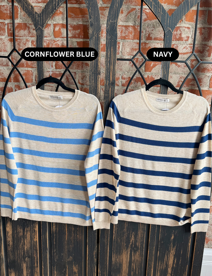 It's All Me Striped Sweater-Blue Tones