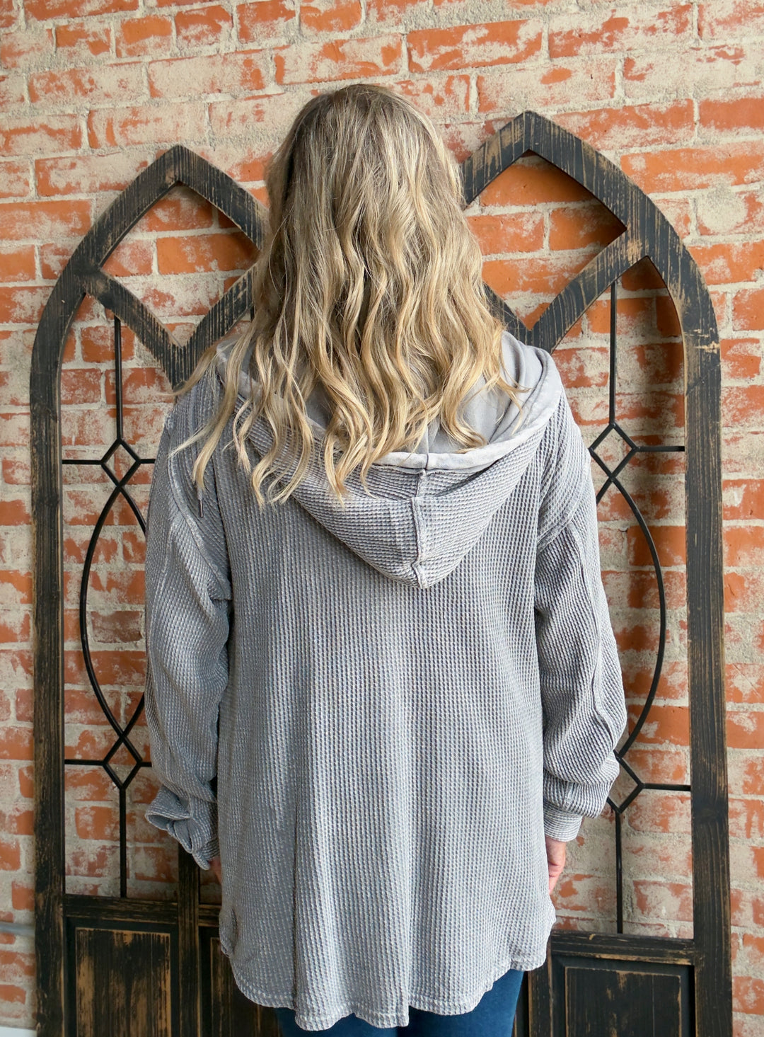 My Sweet Spot Waffle Knit Shacket-Grey