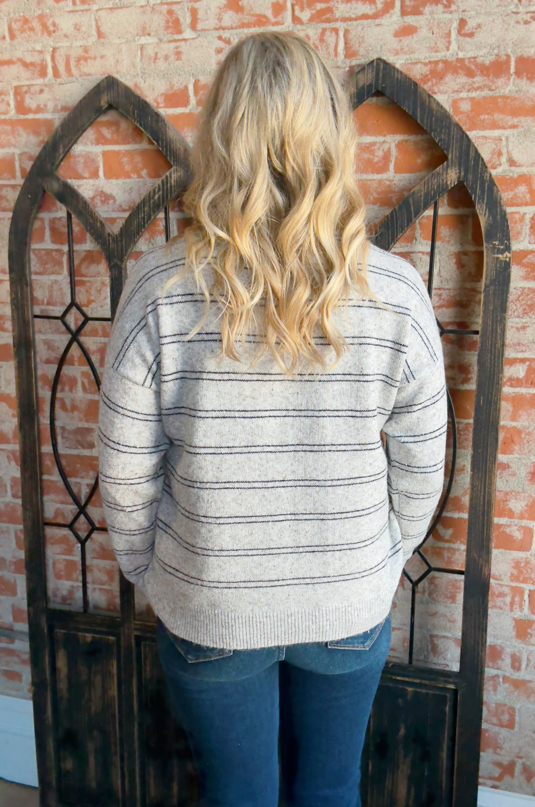 All The Festivities Striped Sweater-Grey/Black