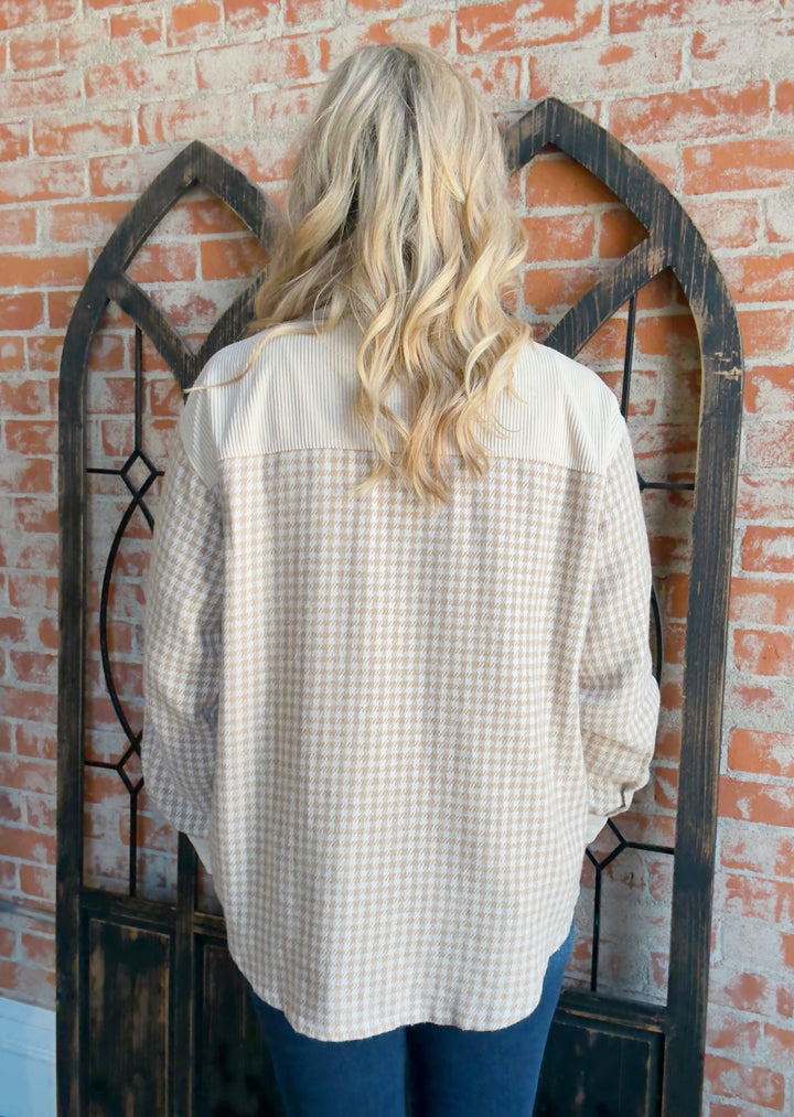 Getting Festive Houndstooth Shacket-Beige