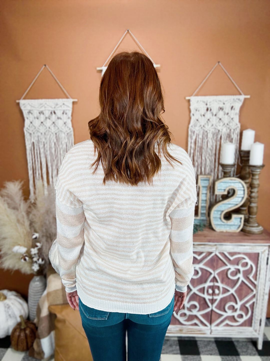 Sweet & Subtle Taupe/White Striped Sweater