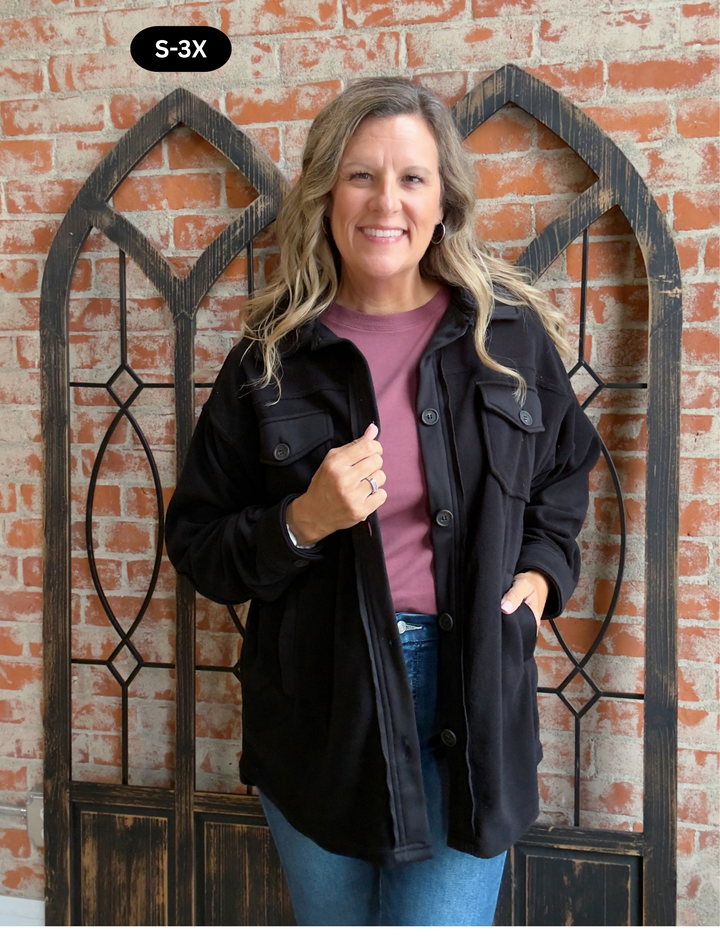 Feelin' Cozy Fleece Shacket-Black
