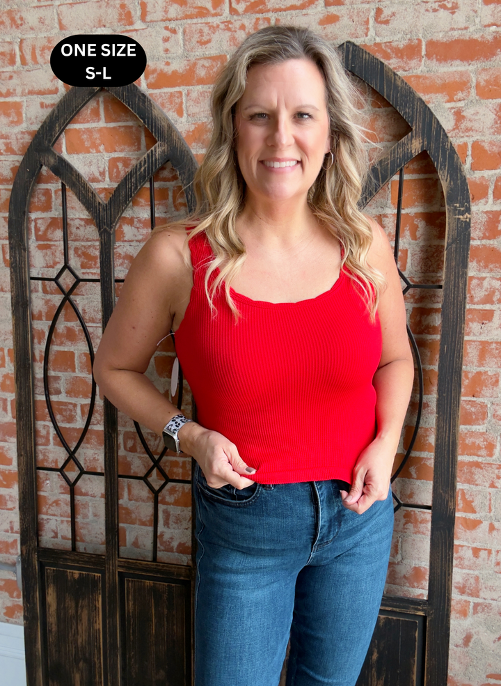 I Do Care Scalloped Tank-Red