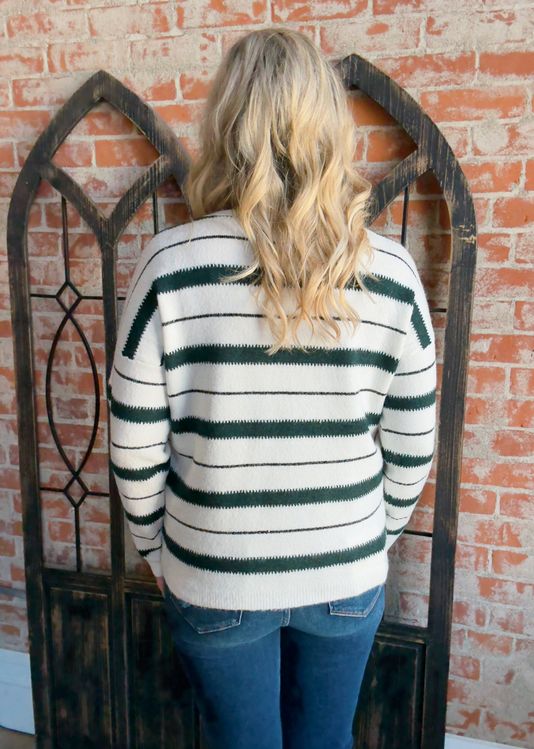 Winter Green Striped Color Block Sweater