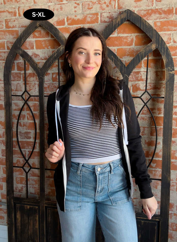 Always A Yes Fleece Zip Up-Black