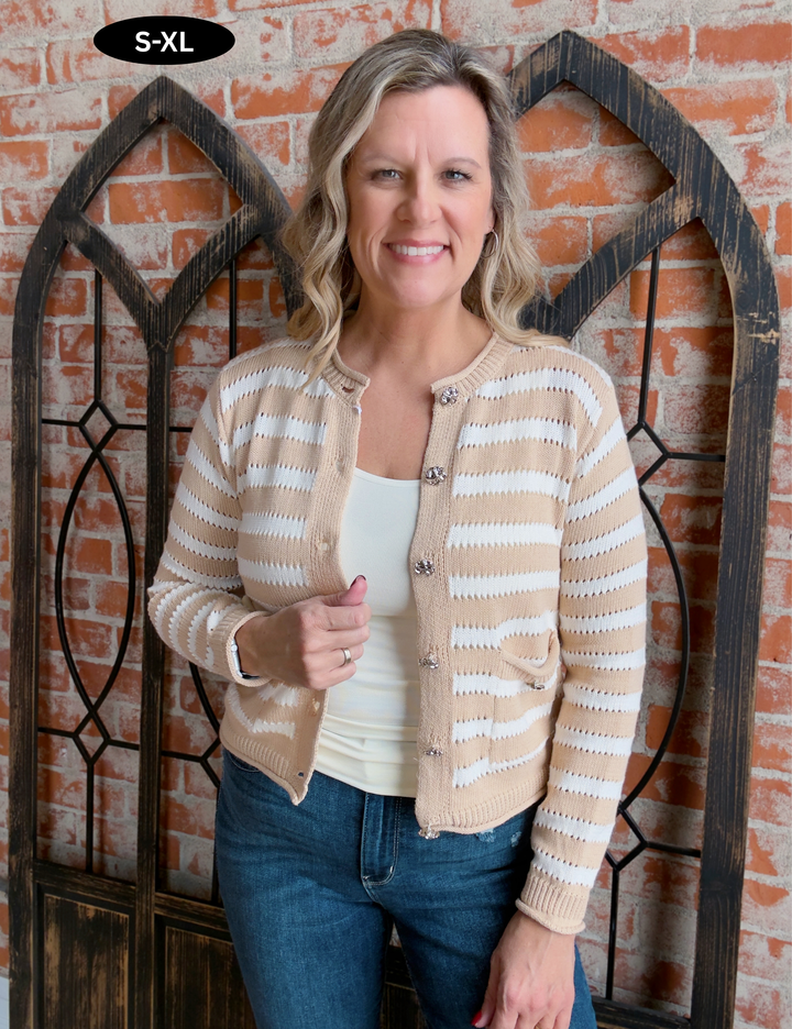 Stay Awhile Striped Cardigan