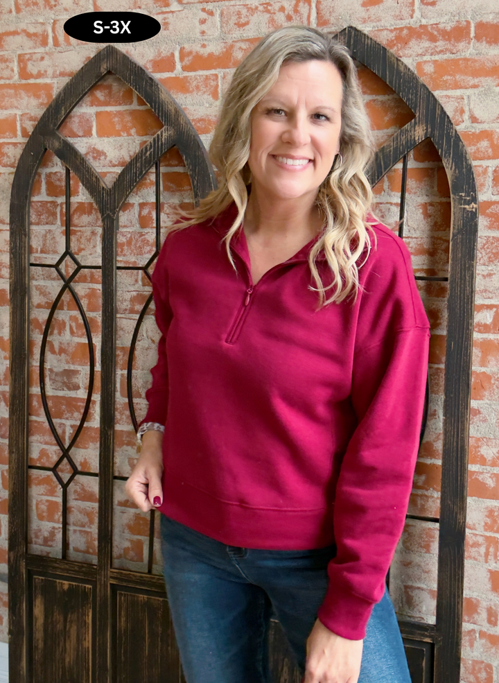 Burst Of Cozy Fleece Pullover-Cabernet
