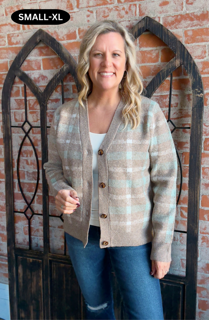 Ms. Ginger Plaid Sweater Cardigan