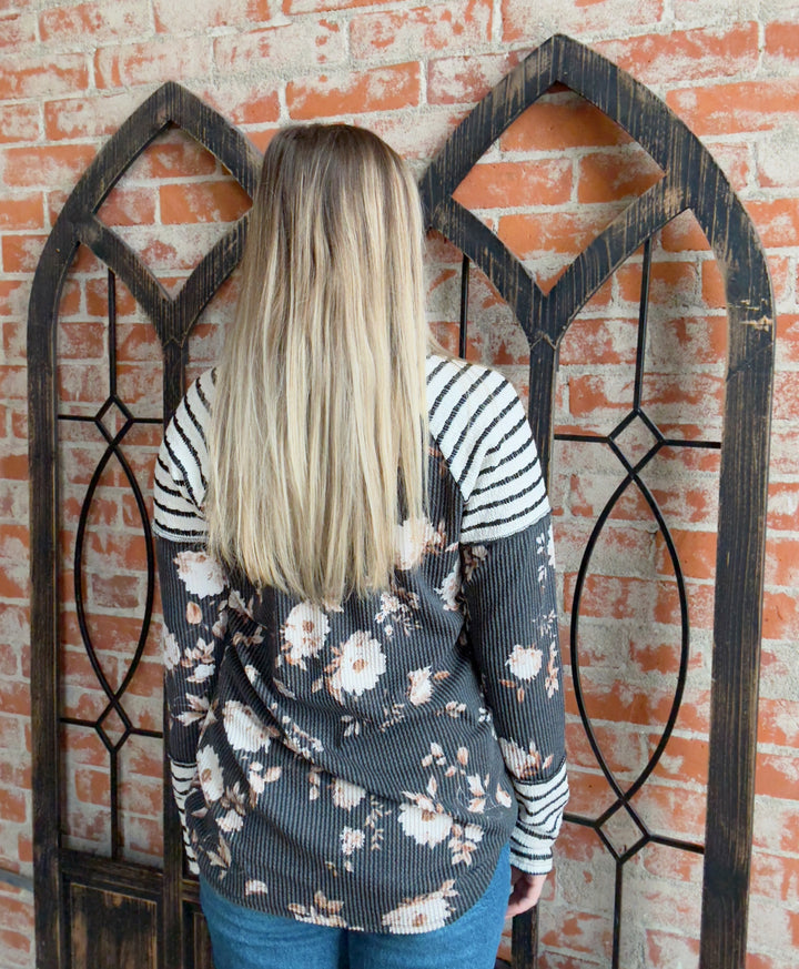 On Cloud 9 Floral/Stripe Long Sleeve