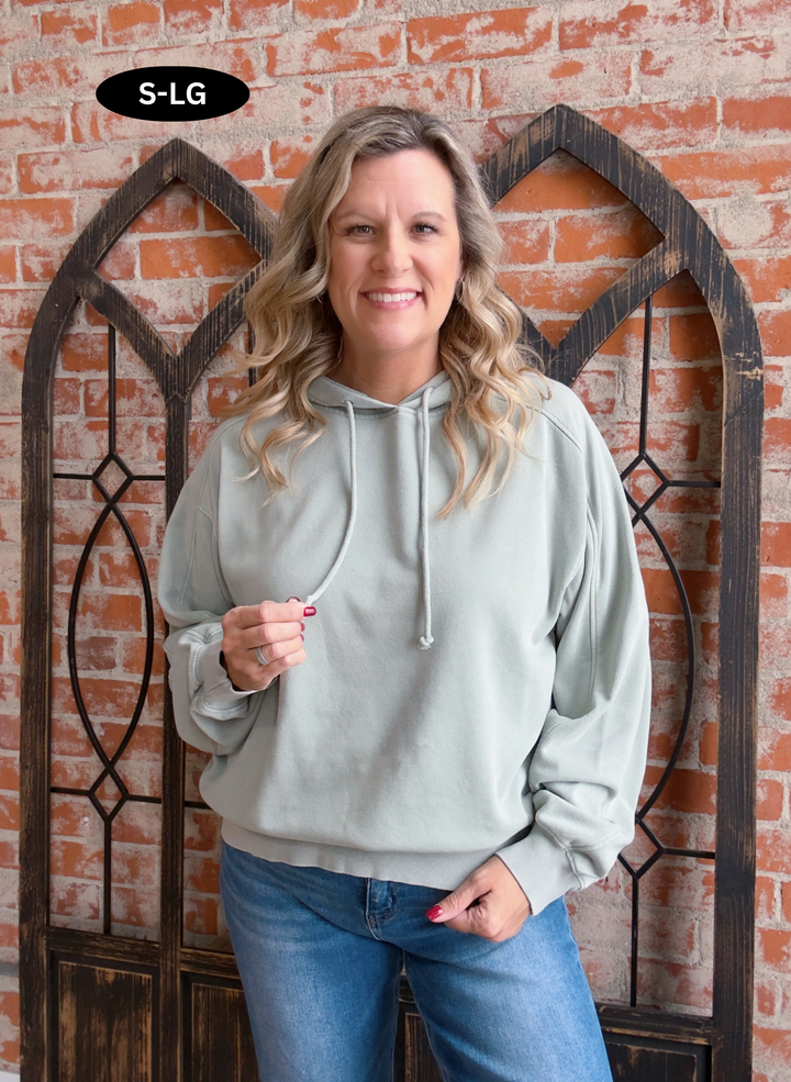 Give Me Time French Terry Hoodie-Sage