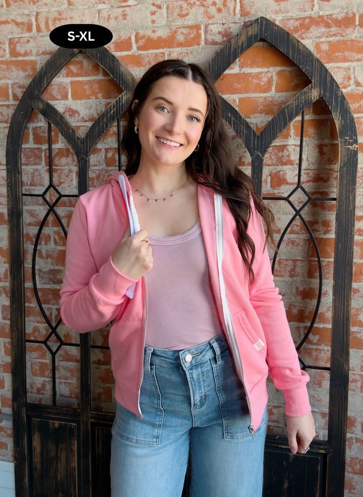 Always A Yes Fleece Zip Up-Flamingo Pink