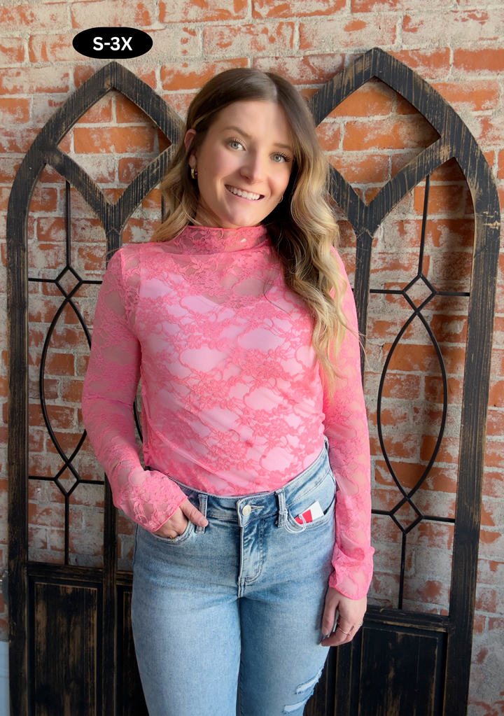Not Broken Lace Sleeve-Bright Pink