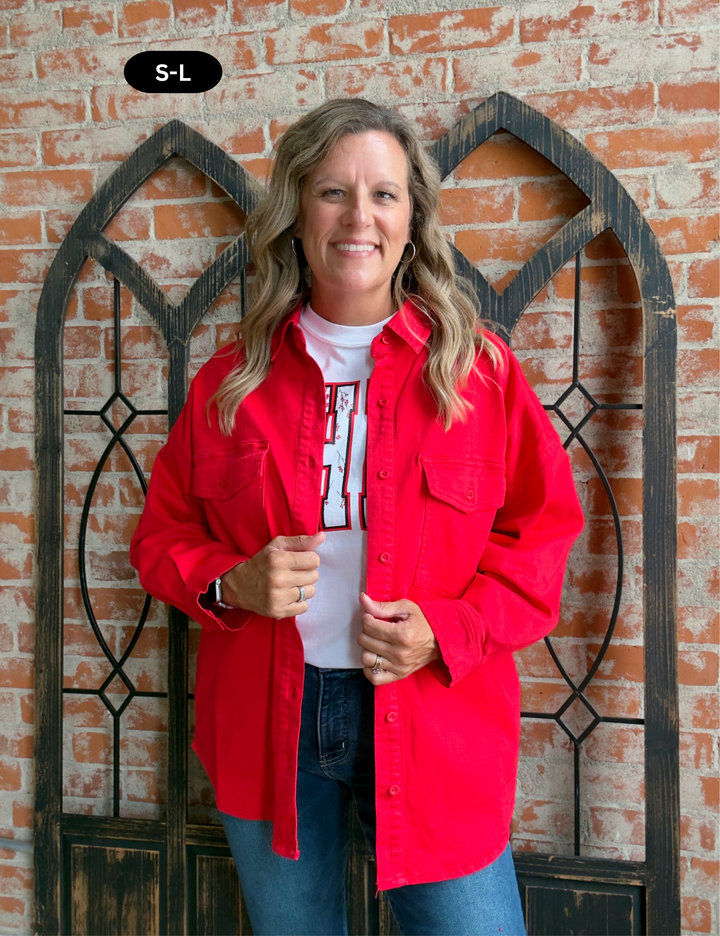 In Charge Red Denim Jacket