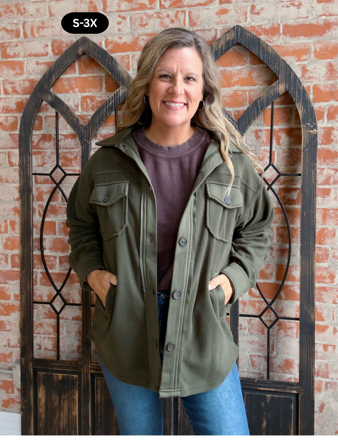 Feelin' Cozy Fleece Shacket-Olive