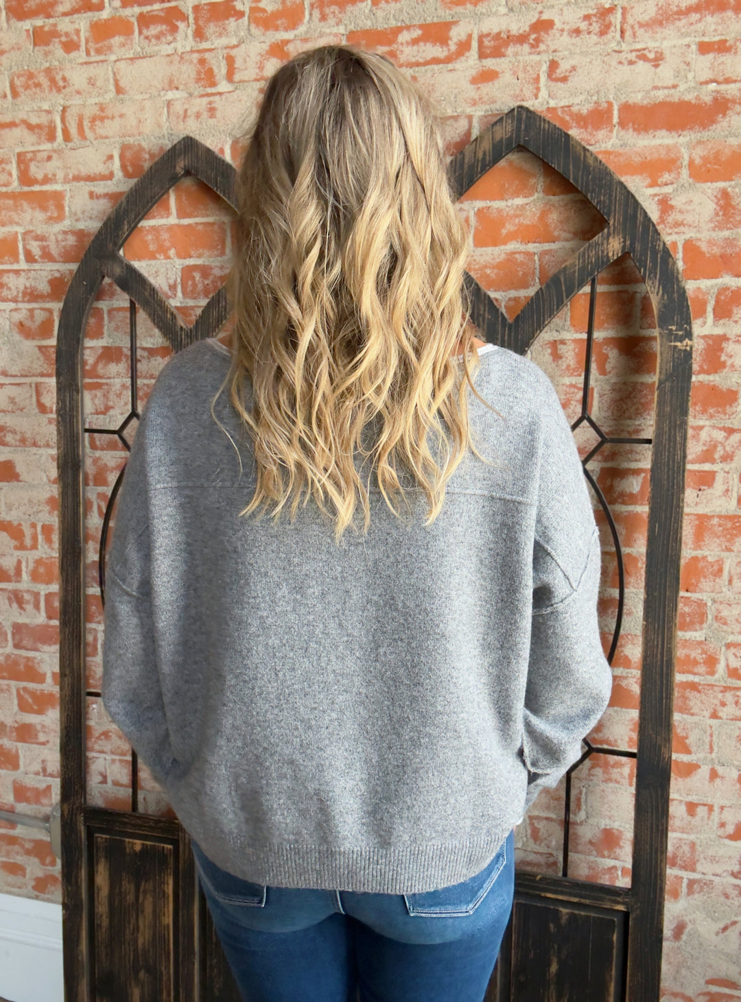 Roll With It Trimmed Sweater- Grey