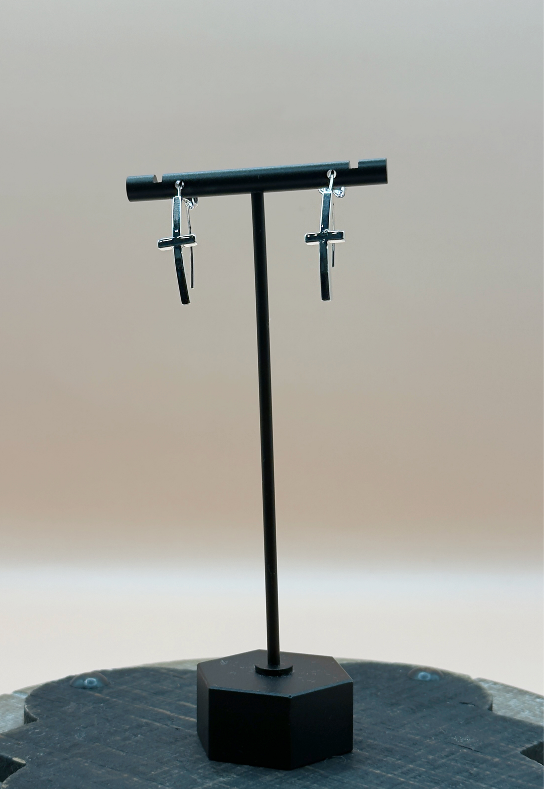 Silver Oblong Cross Earring