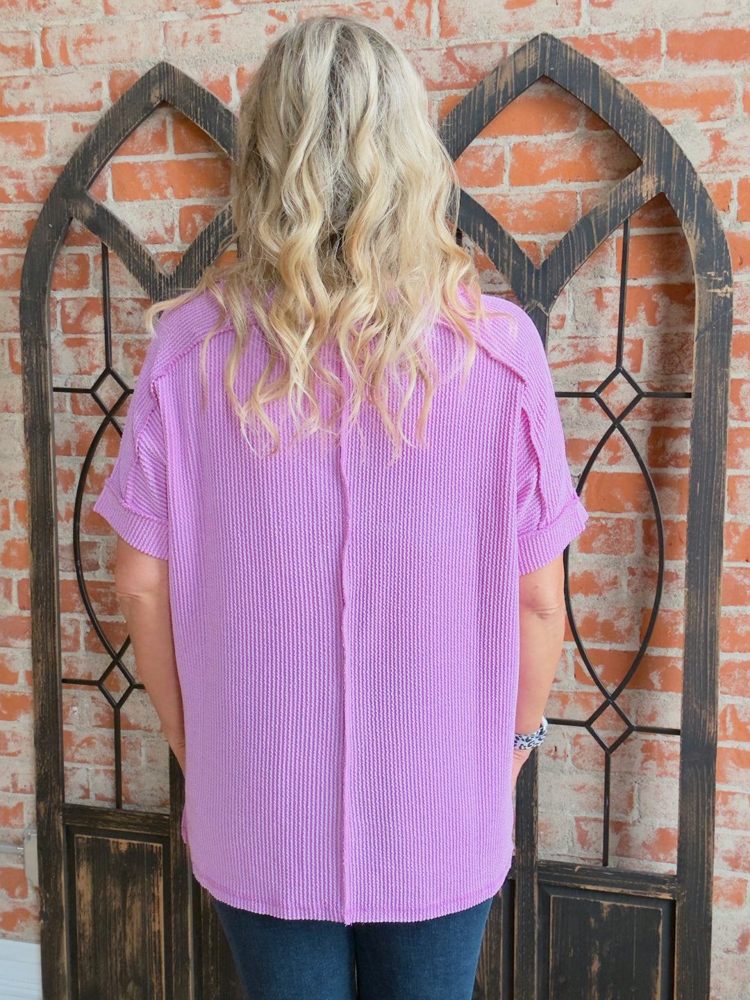 Just What You Need Ribbed Tee- Pink & Purple