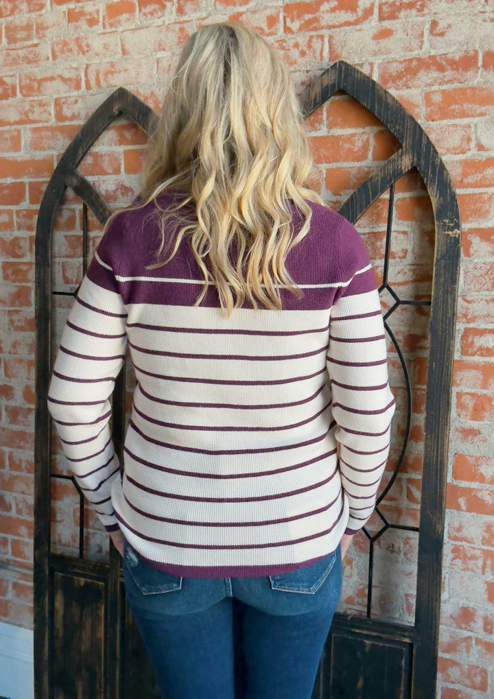 Don't Overthink It Stripe Sweater-Plum