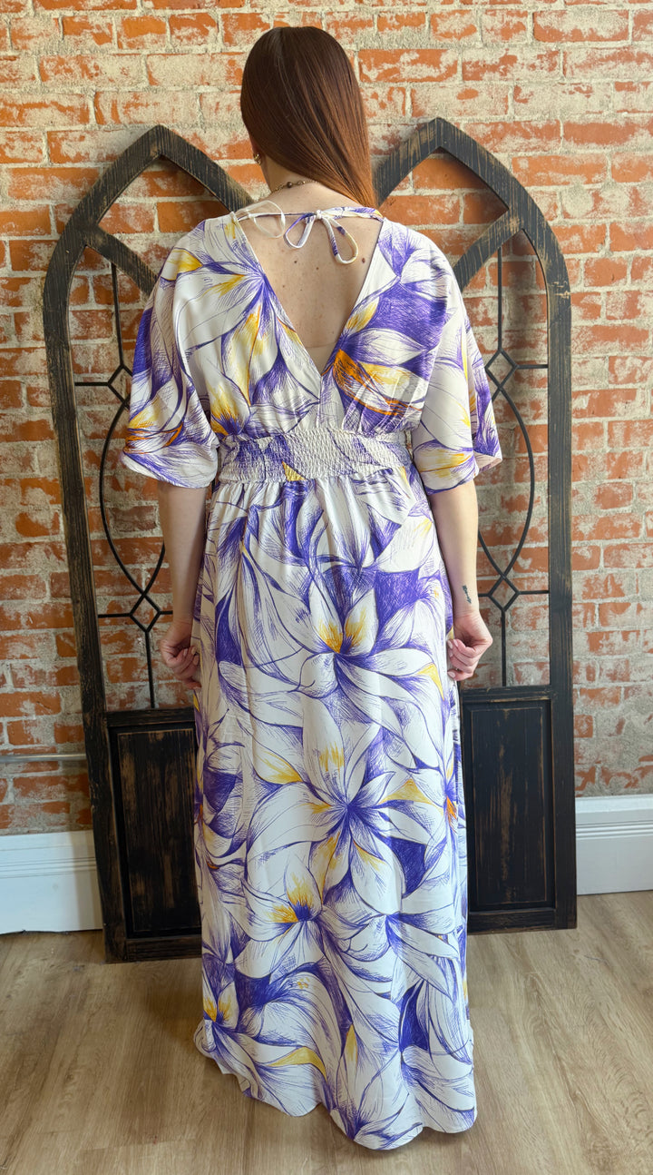 Romantic Evening Purple Floral Kimono Dress