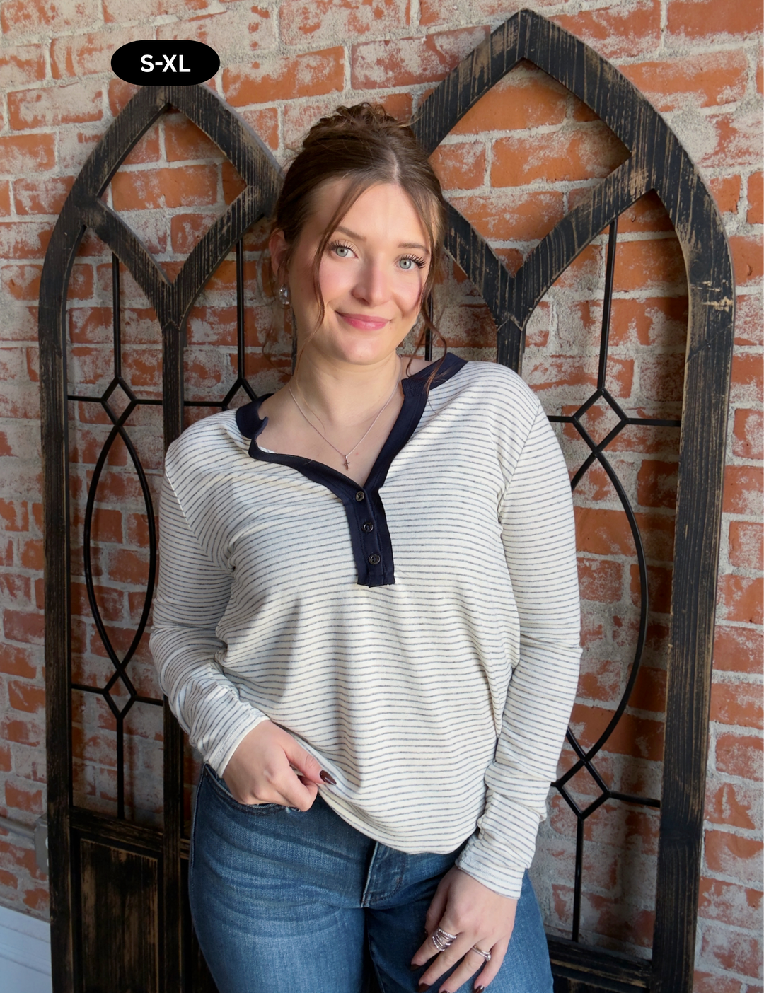 Keep It Up Striped Henley-Navy