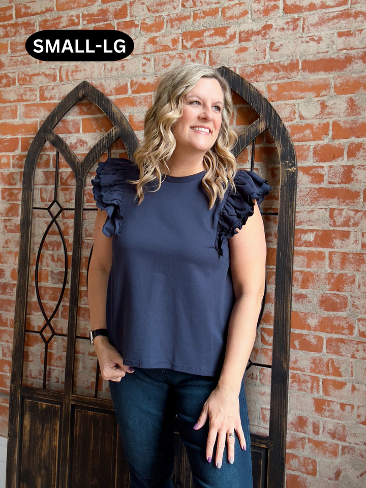 Take It Slow Navy Ruffle Sleeve