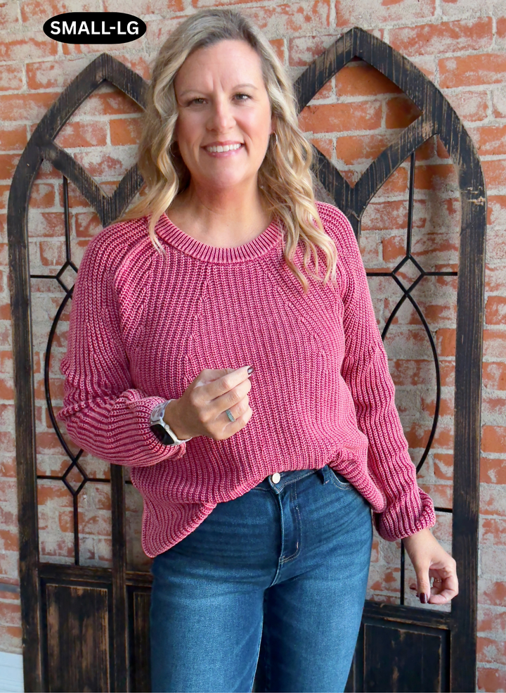 Shake It Off Washed Sweater-Washed Red