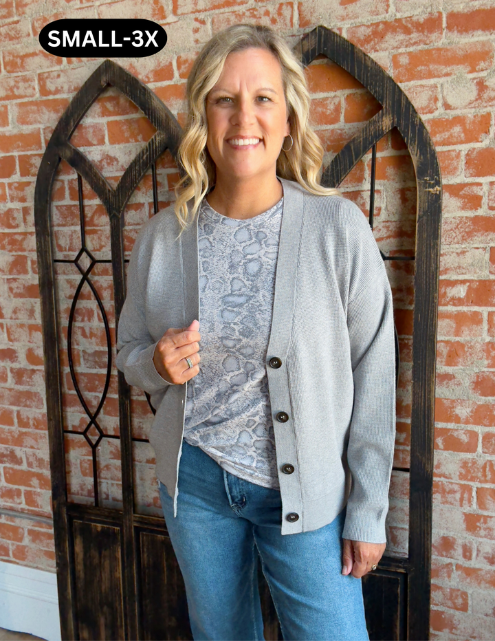 Never Too Late Cardigan-Grey