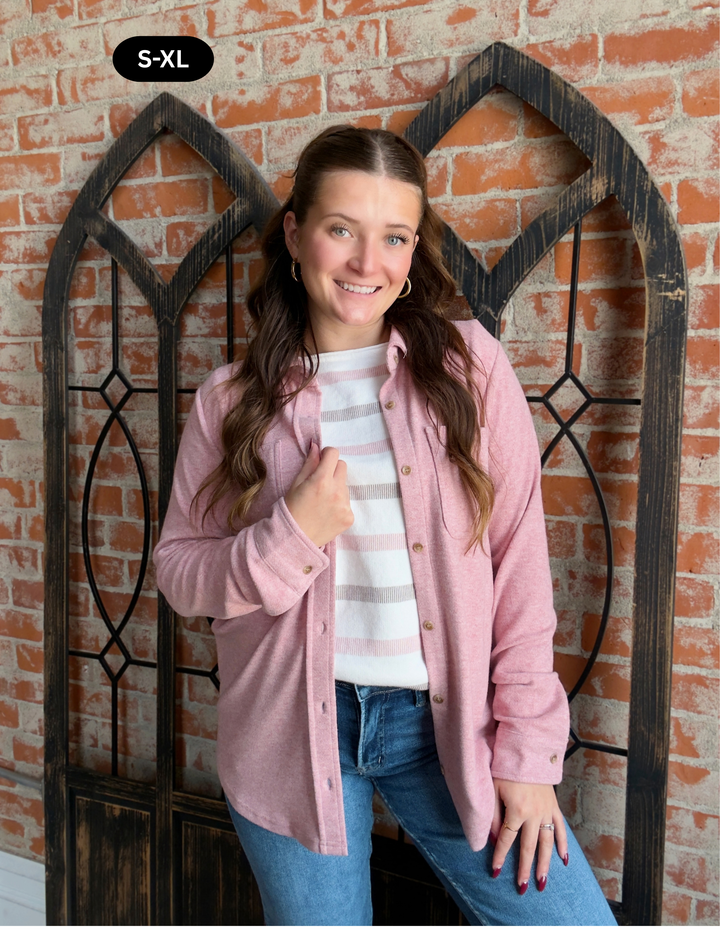 Teddy Soft Basic Shacket-Taffy Pink