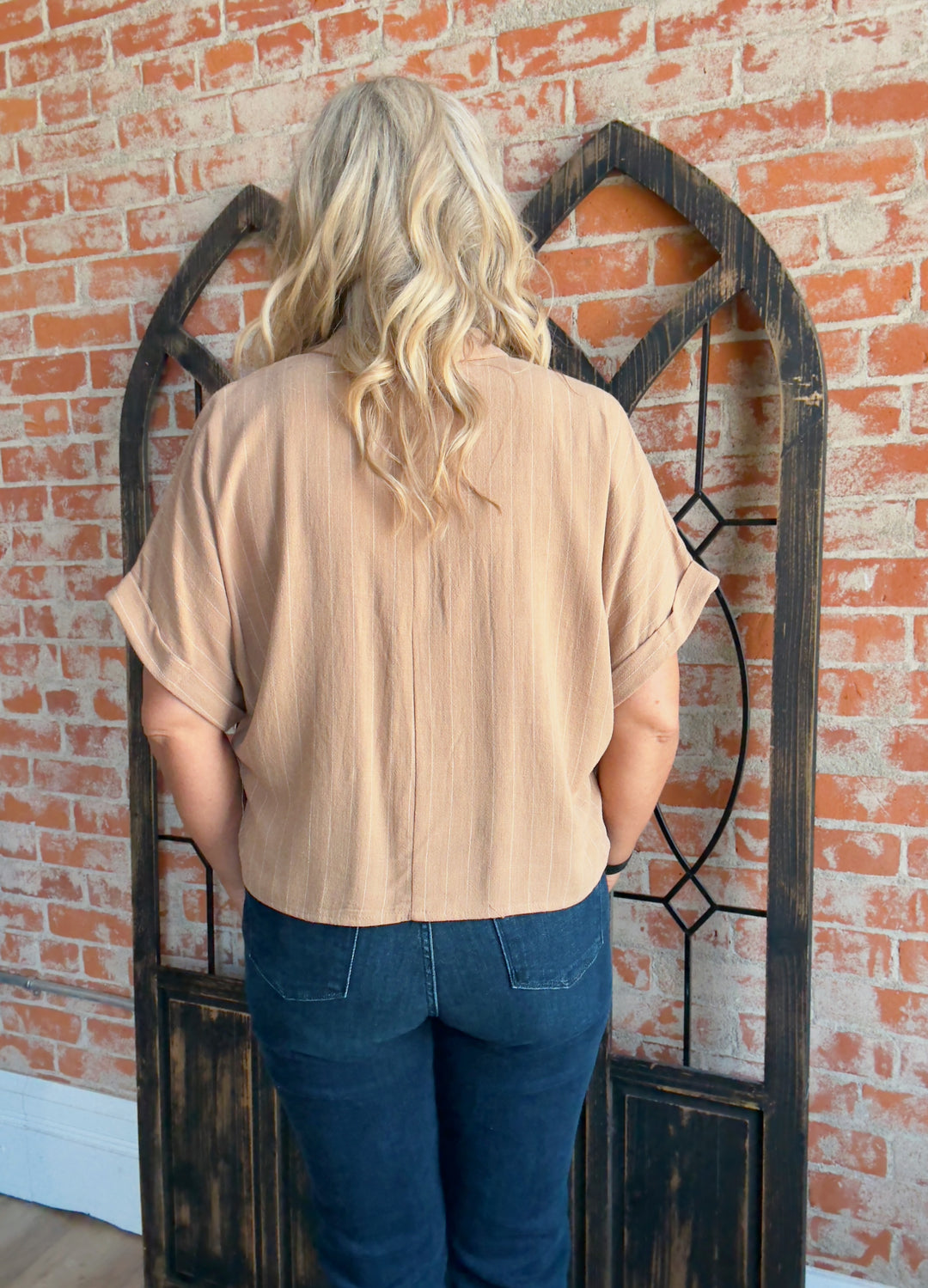 Going Uptown Pinstriped Button Blouse