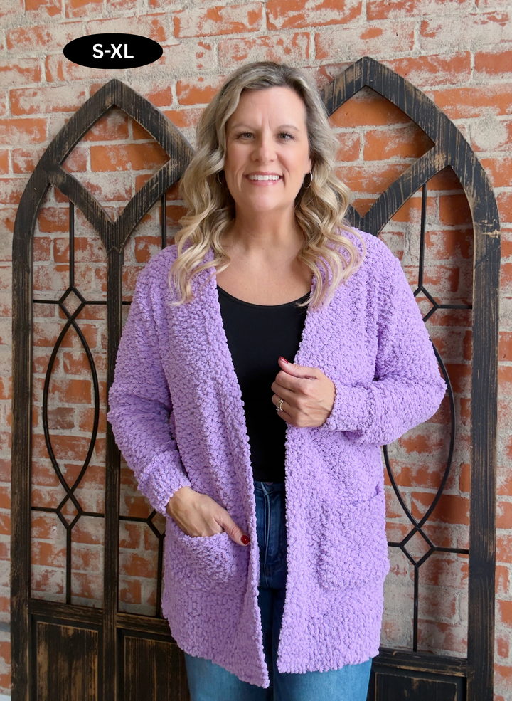 Wrap Me In Warmth Popcorn Cardigan-Lavender