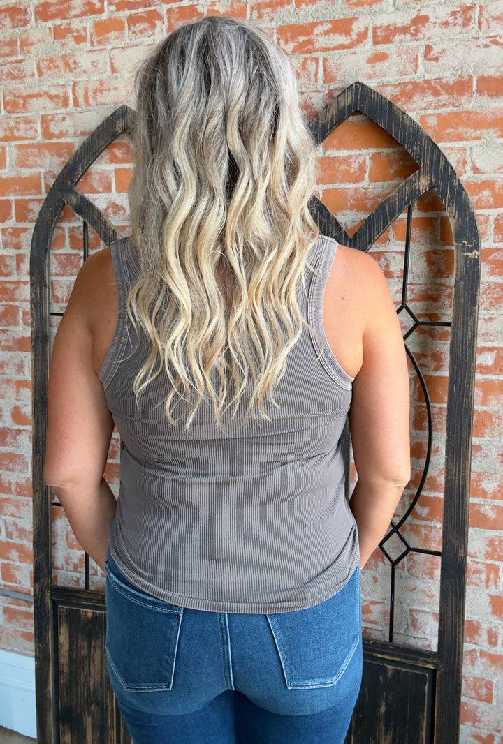 Keep It On The Down Low Ribbed Tank-Greige