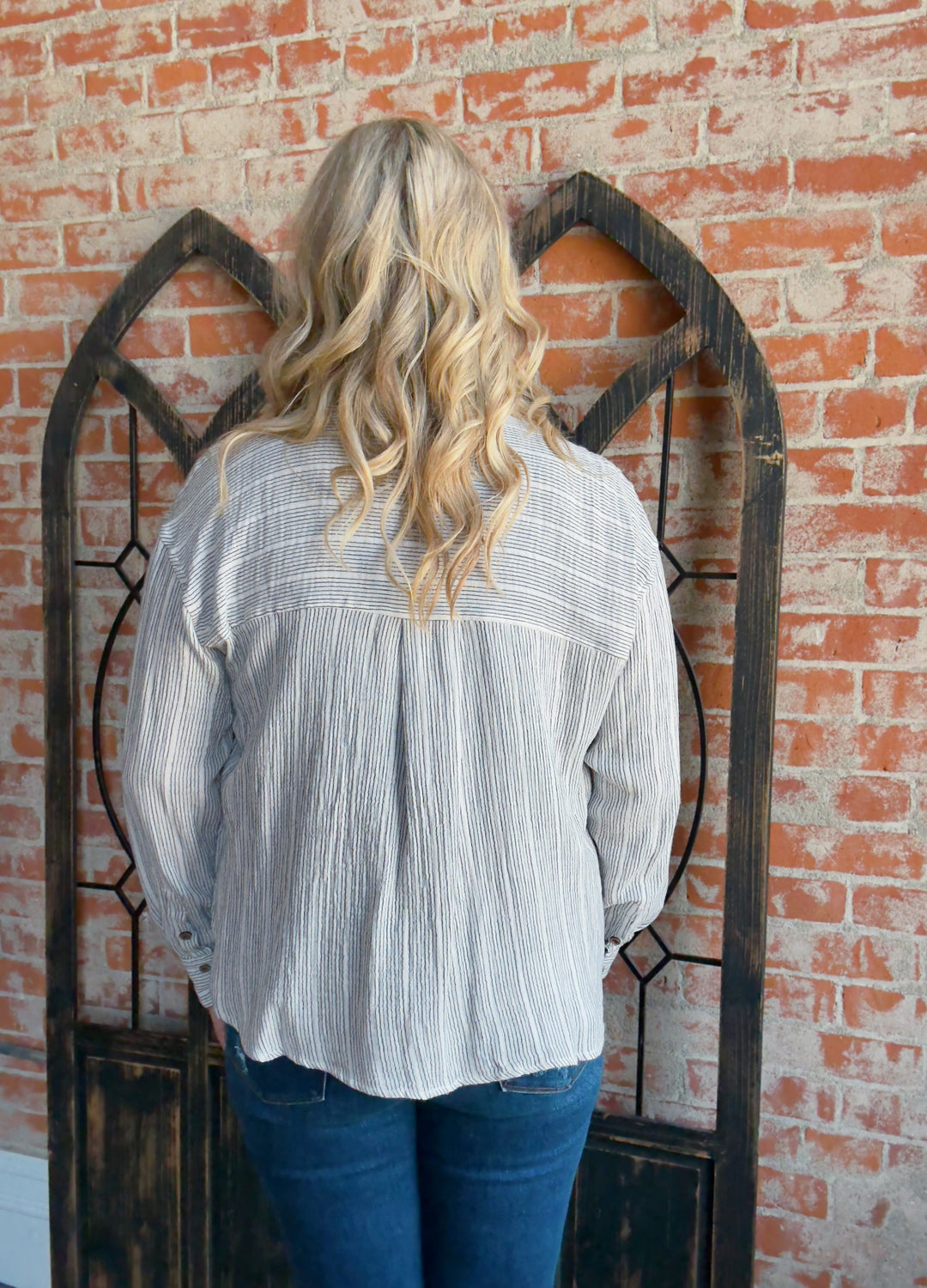 Second Chance Pinstriped Button Up
