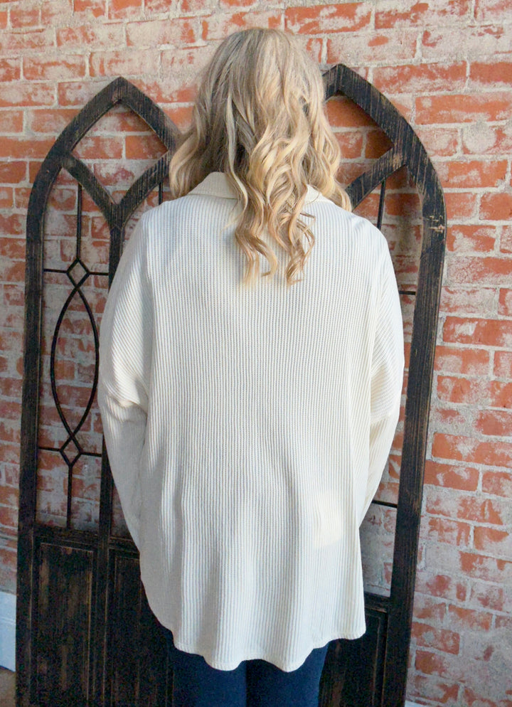 Fall Devotion Waffle Shacket-Cream