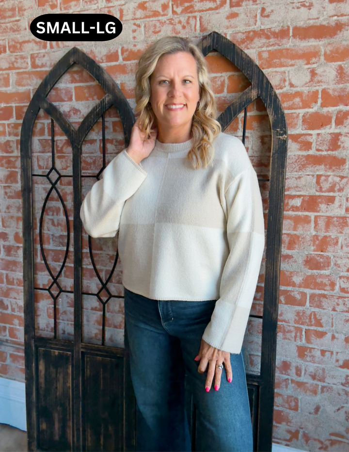Toasted Marshmallow Checkered Sweater-Cream