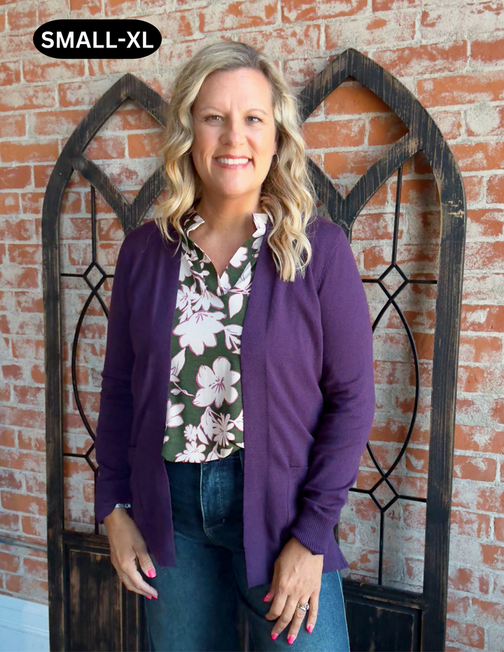 I'll Be There Cardigan-Eggplant